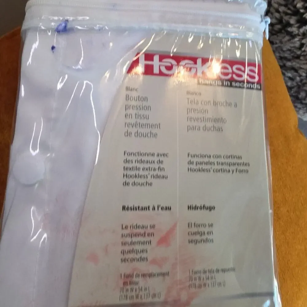 Hookless White Replacement Fabric Liner For Shower Curtain Snap On 70” X 54 New